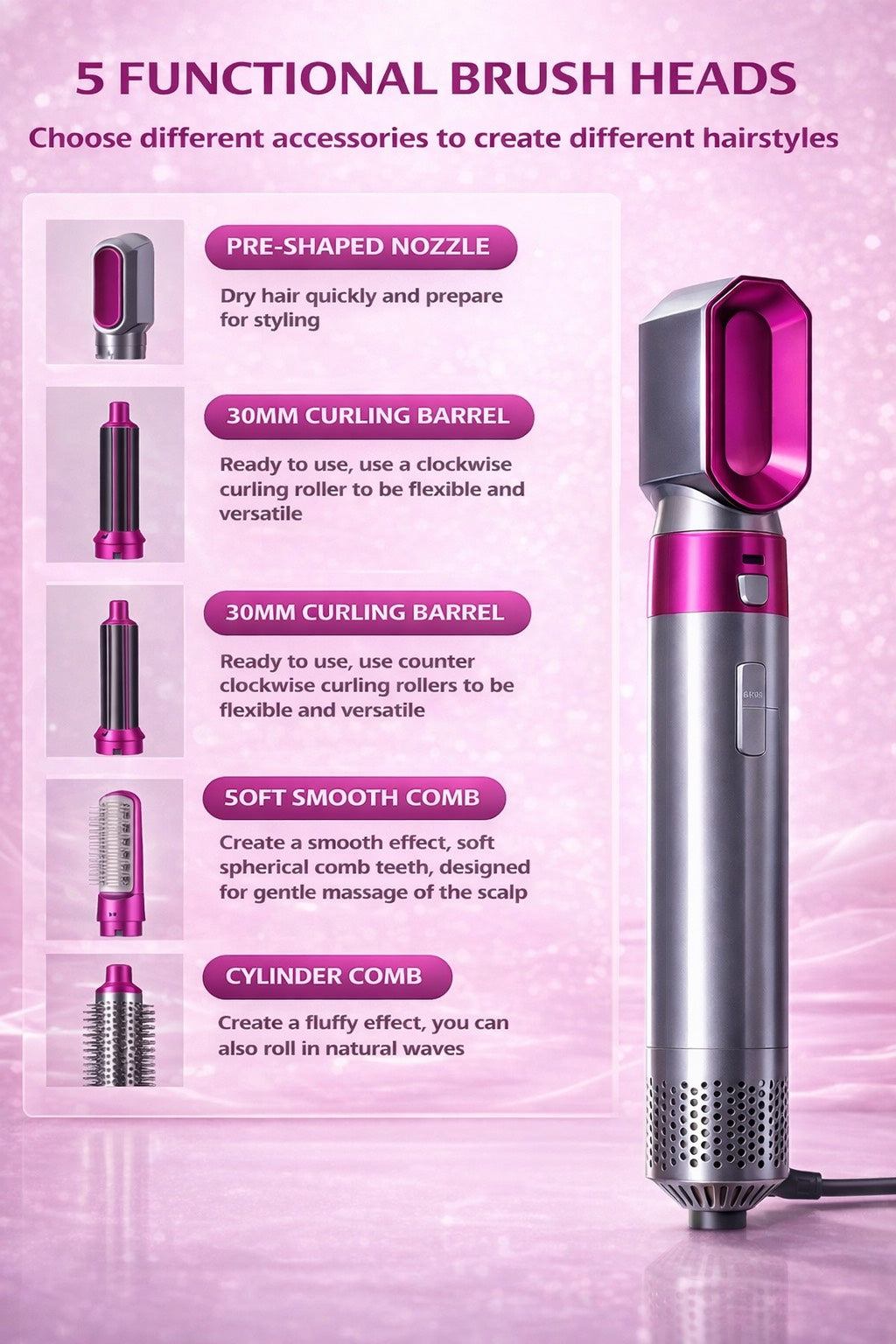 PinkGlam™ 5-in-1 Hair Styler